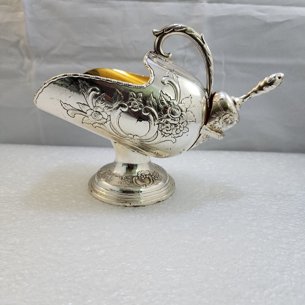Vtg Raimond Victorian Pedestal Silver Plated Sugar Scuttle with Scoop